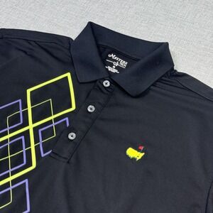 Masters Tech Golf Polo Shirt Men Medium Black Short Sleeve Performance Geometric